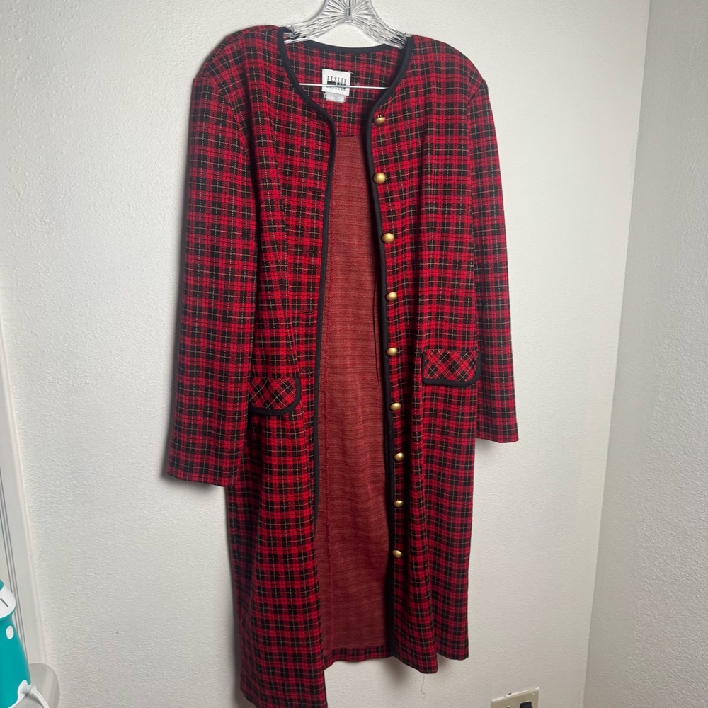 Vintage Plaid Plaid Long Dress or Coat  Gold Buttons old money classy preppy‎